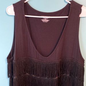 Fringed black V-neck tank